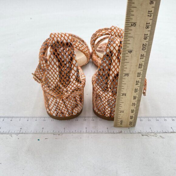 XYD Orange Snakeskin Open Toe Ankle Strap Buckled Low Chunky Heel Sandal - Picture 5 of 8